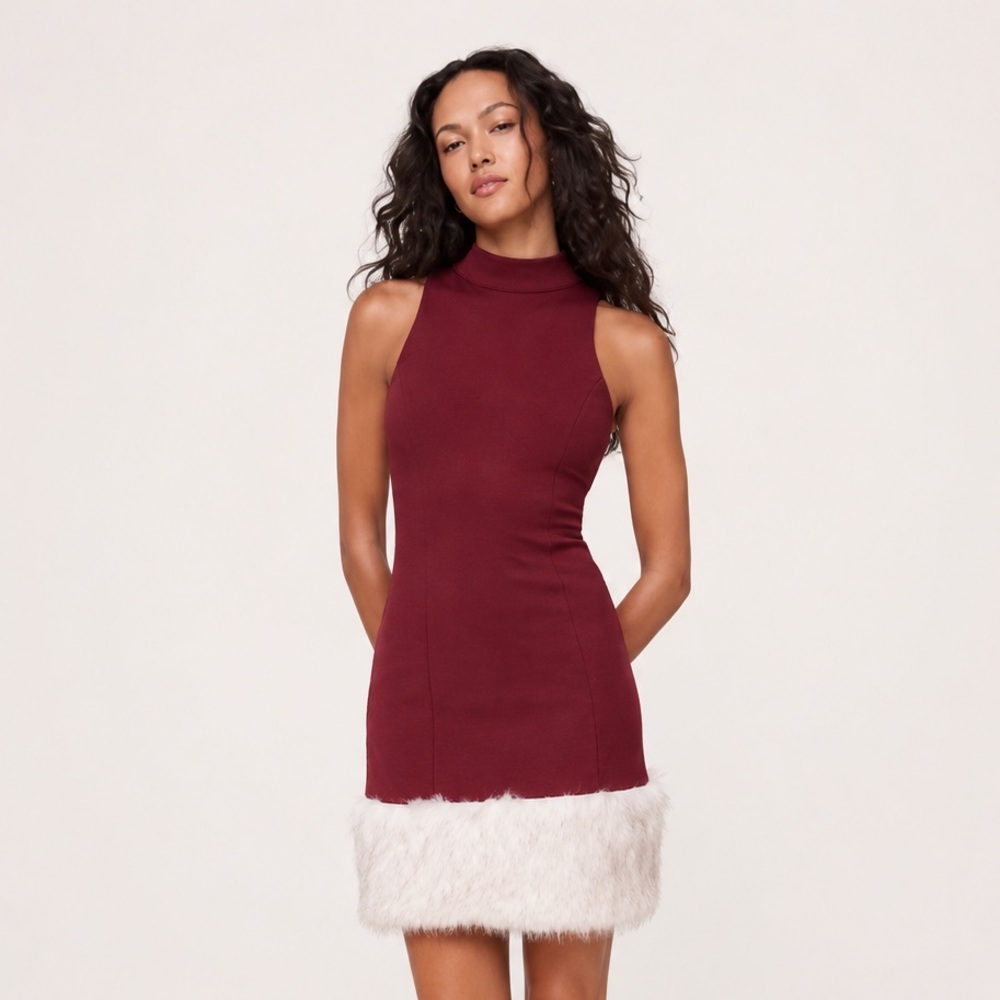 NWT! Anthropologie Maeve Sleeveless Faux Fur Hem Mini Dress - Size Large 🏓